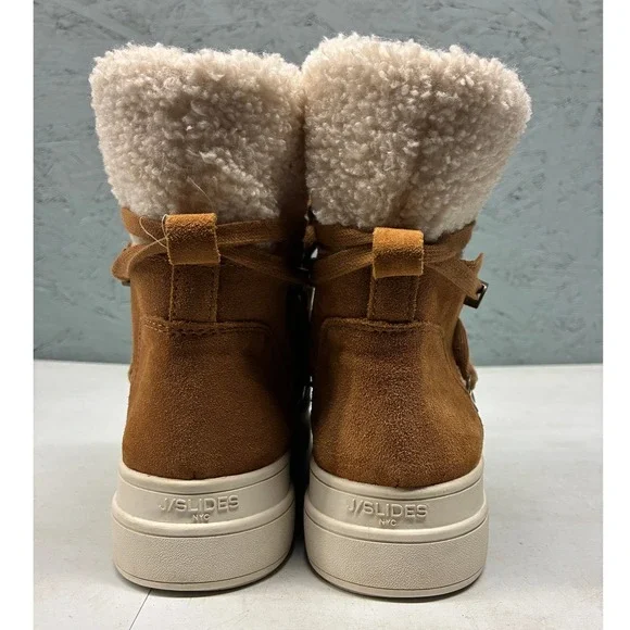 JSLIDES Winter Boots Women's Brown Suede Shearling Lined Lace Up Casual 8.5 - Picture 12 of 16